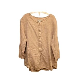 Orvis 100% Linen Khaki Button Down Long Sleeve Blouse Made In India Size Large